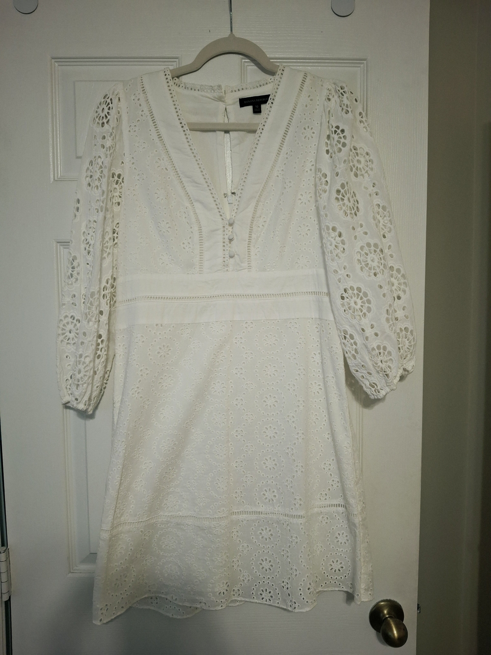 Banana Republic White Eyelet Mini Dress with Puff Sleeves